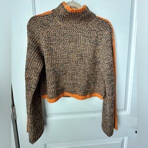 Vici Lush Mock Neck Cropped Sweater Small Brown Orange Striped Sleeve Fall Knit